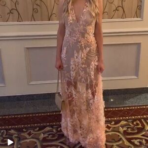 Blush Pink Floral Embroidered Sheer Mesh Gown – Size M